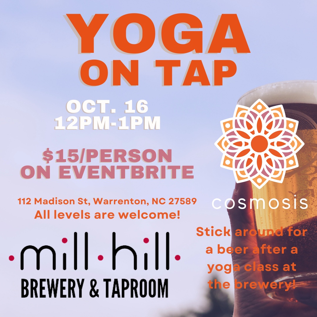 yoga on tap cosmosis mill hill taproom 10 16 2021 warrenton warren county nc