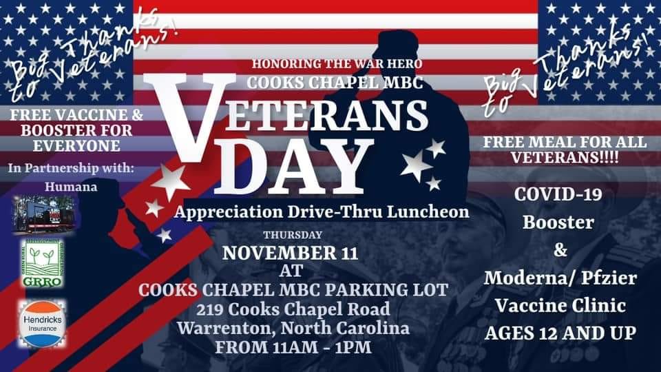 veterans day drive thru appreciation luncheon cooks chapel mbc warren county warrenton nc 2021