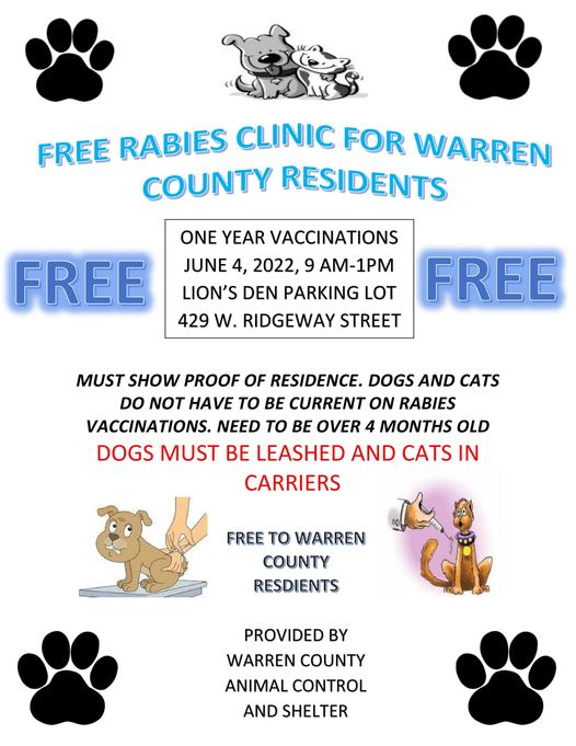 free rabies clinic warren county ark june 2022