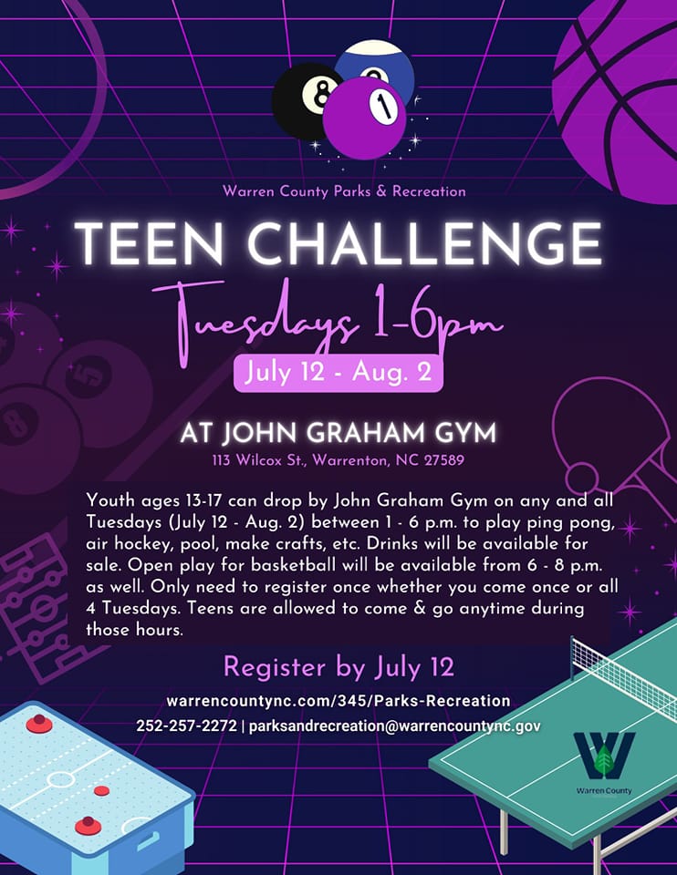 teen challenge warren county parks and recreation tuesdays nc