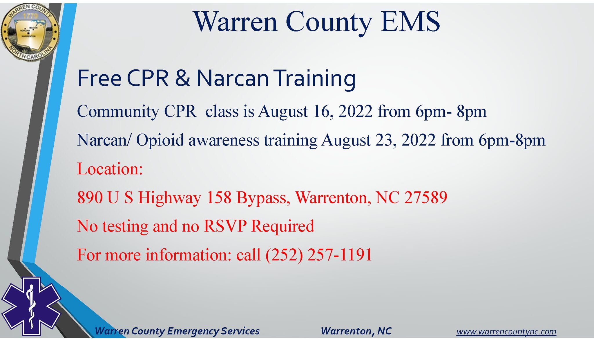 warren county ems free cpr narcan training august 16 2022