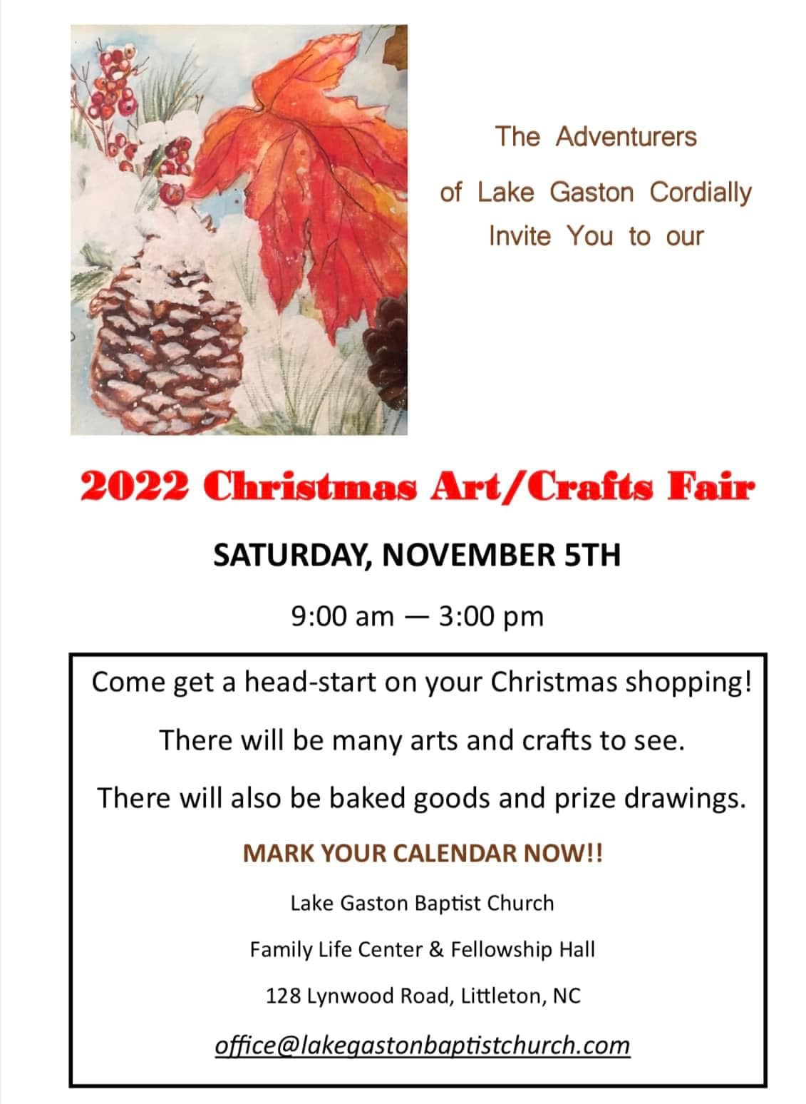 christmas art crafts fair 2022 littleton lake gaston baptist church nc