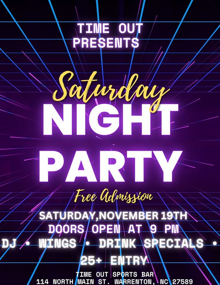 saturday night party time out sports bar warrenton nc november 19 2022