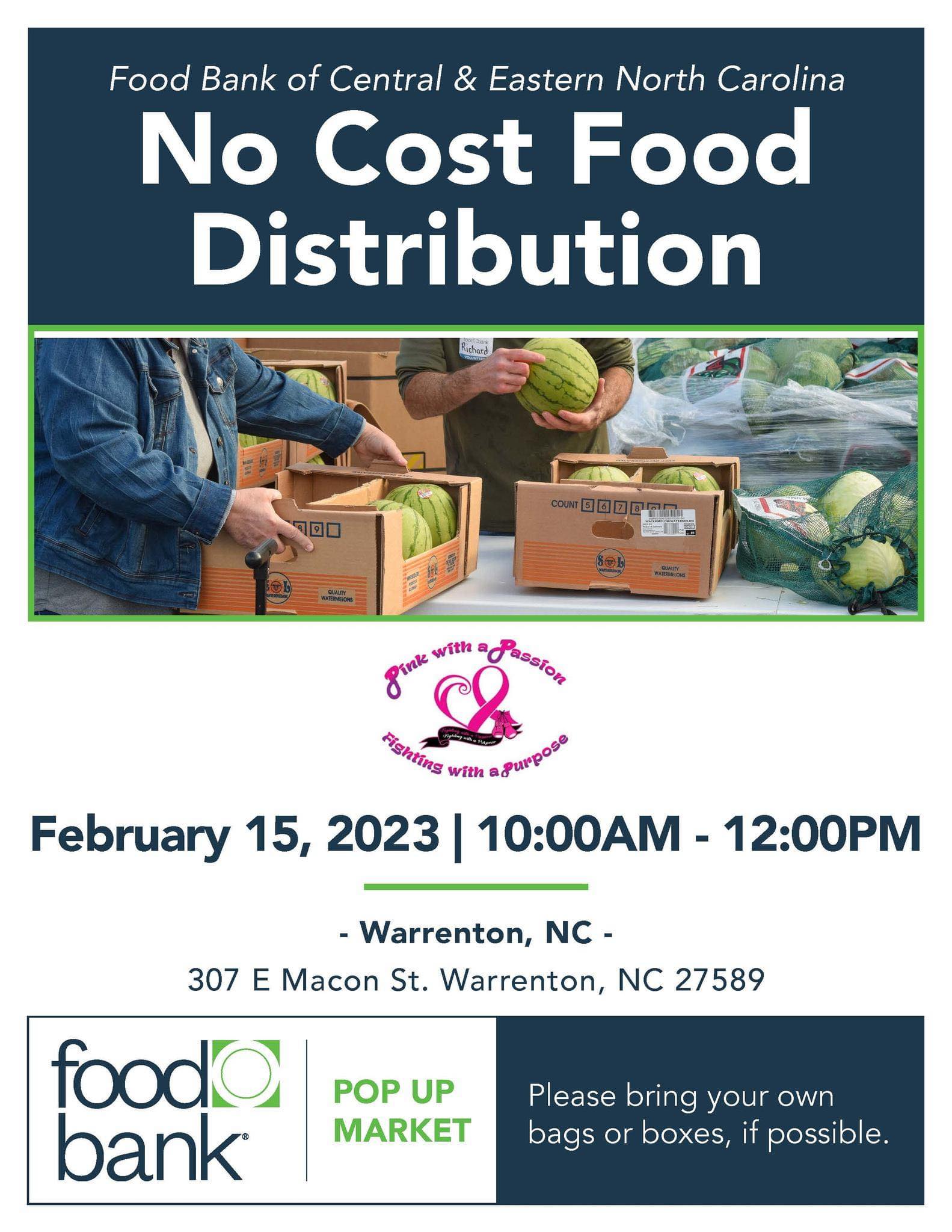 no cost food distribution pink with a passion warrenton nc february 15 2023