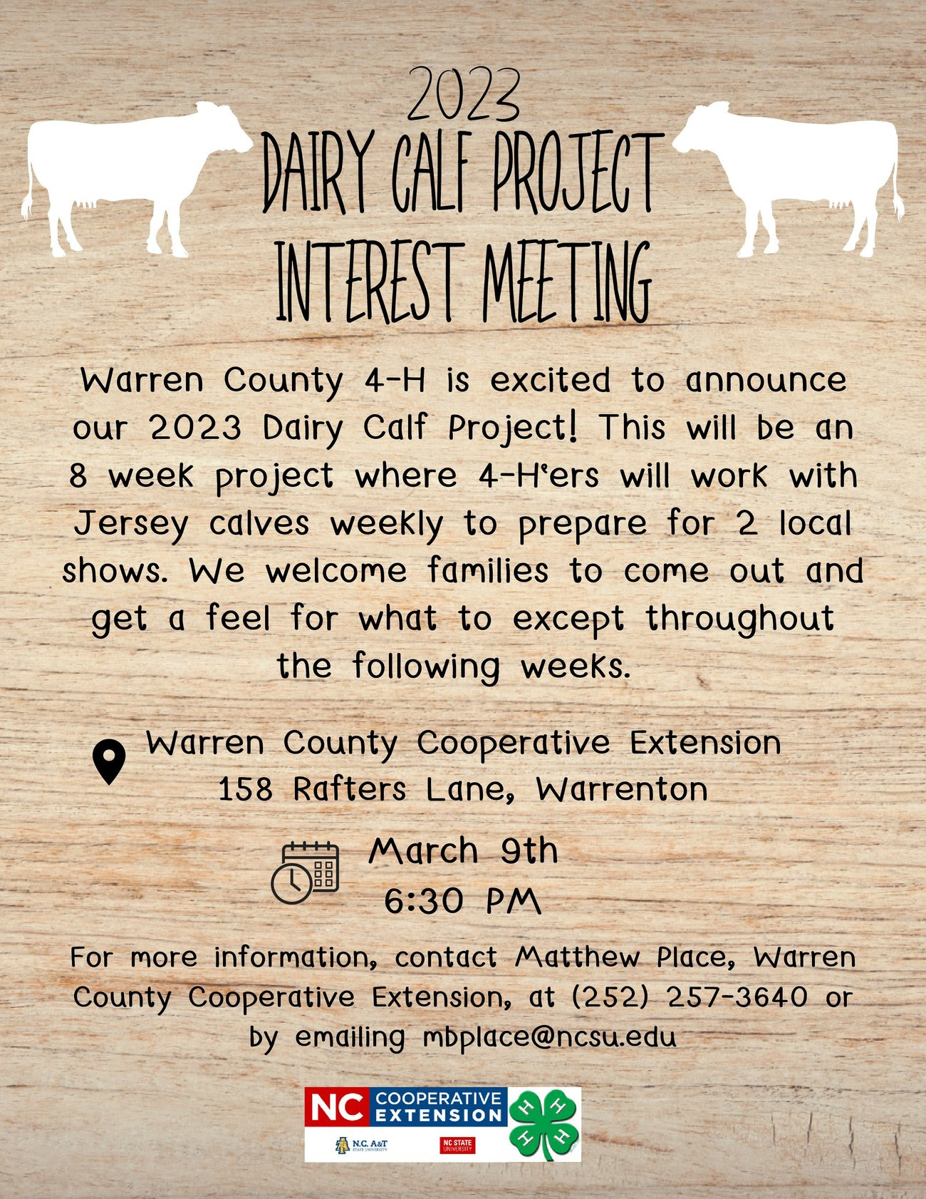 dairy calf interest meeting warren cooperative extension 4h warrenton nc march 2023