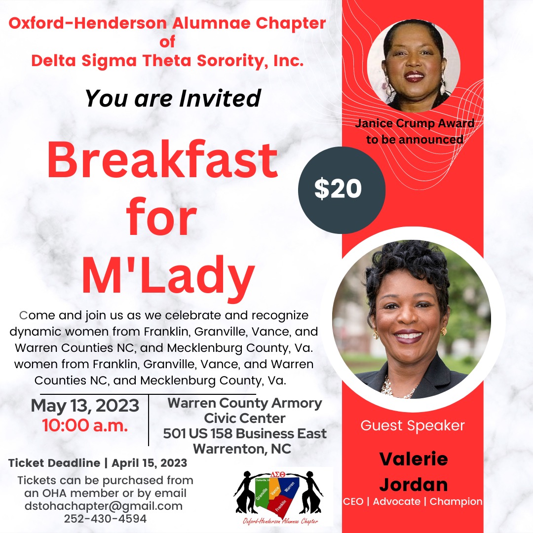 oxford henderson alumnae chapter delta sigma theta sorority breakfast for m lady valerie jordan warrenton nc may 2023
