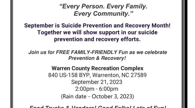 Suicide Prevention and Recovery Month warren county health dept eastpointe warrenton nc september 21 2023