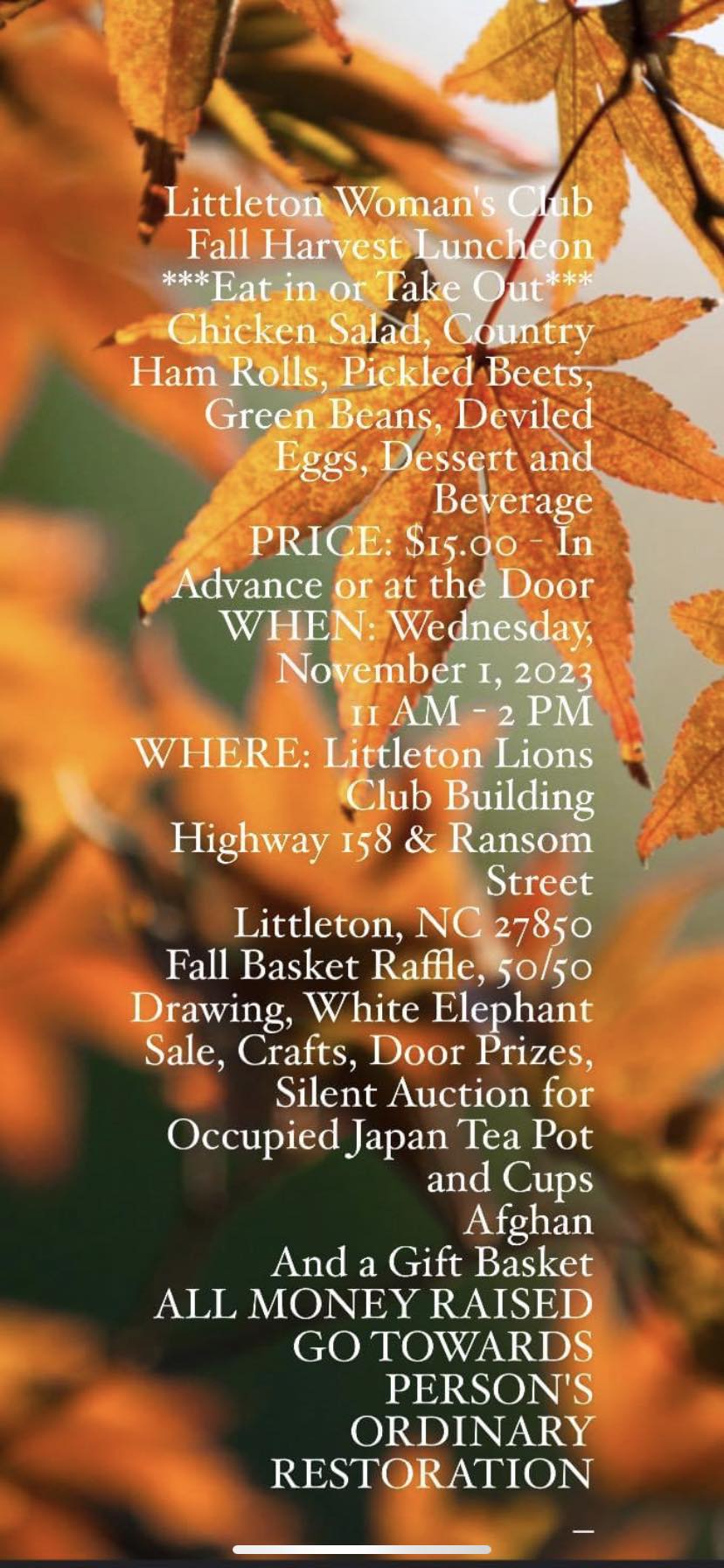 Fall Harvest Luncheon littleton womens club november 2023