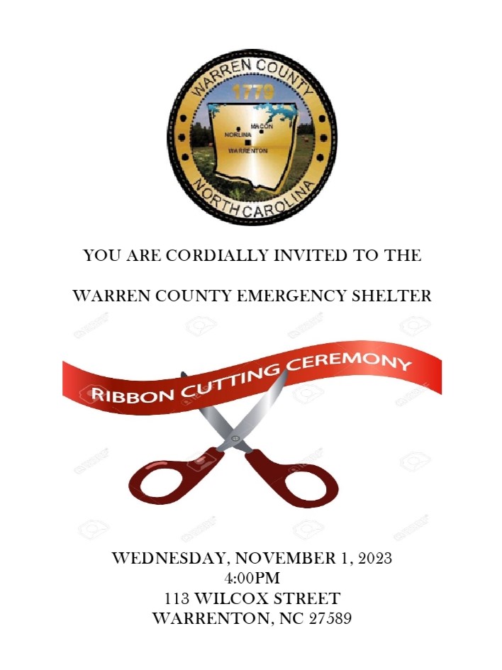 Warren county Emergency Shelter Ribbon Cutting Invite john graham gym warrenton nc