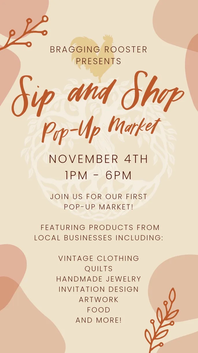 bragging rooster sip and shop pop up market warrenton nc november 4 2023