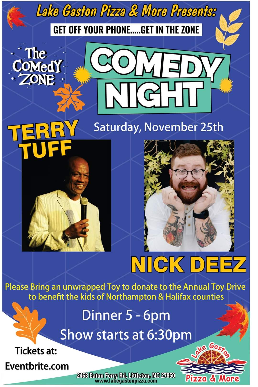 comedy night lake gaston pizza terry tuff nick deez littleton nc november 25 2023