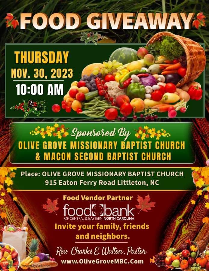 olive grove missionary baptist church littleton nc food giveaway november 30 2023