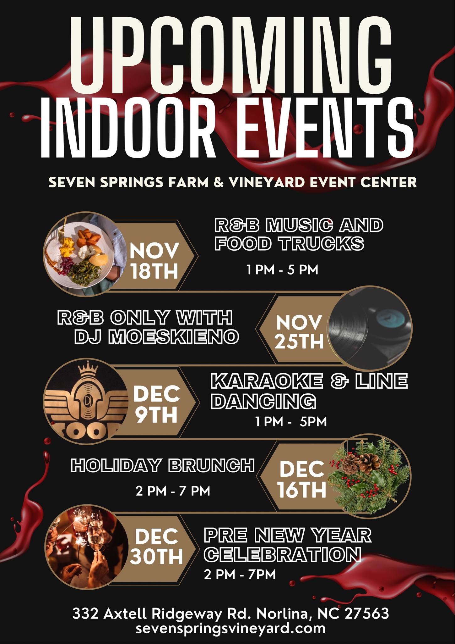 seven springs farm and vineyard norlina nc november december 2023 events