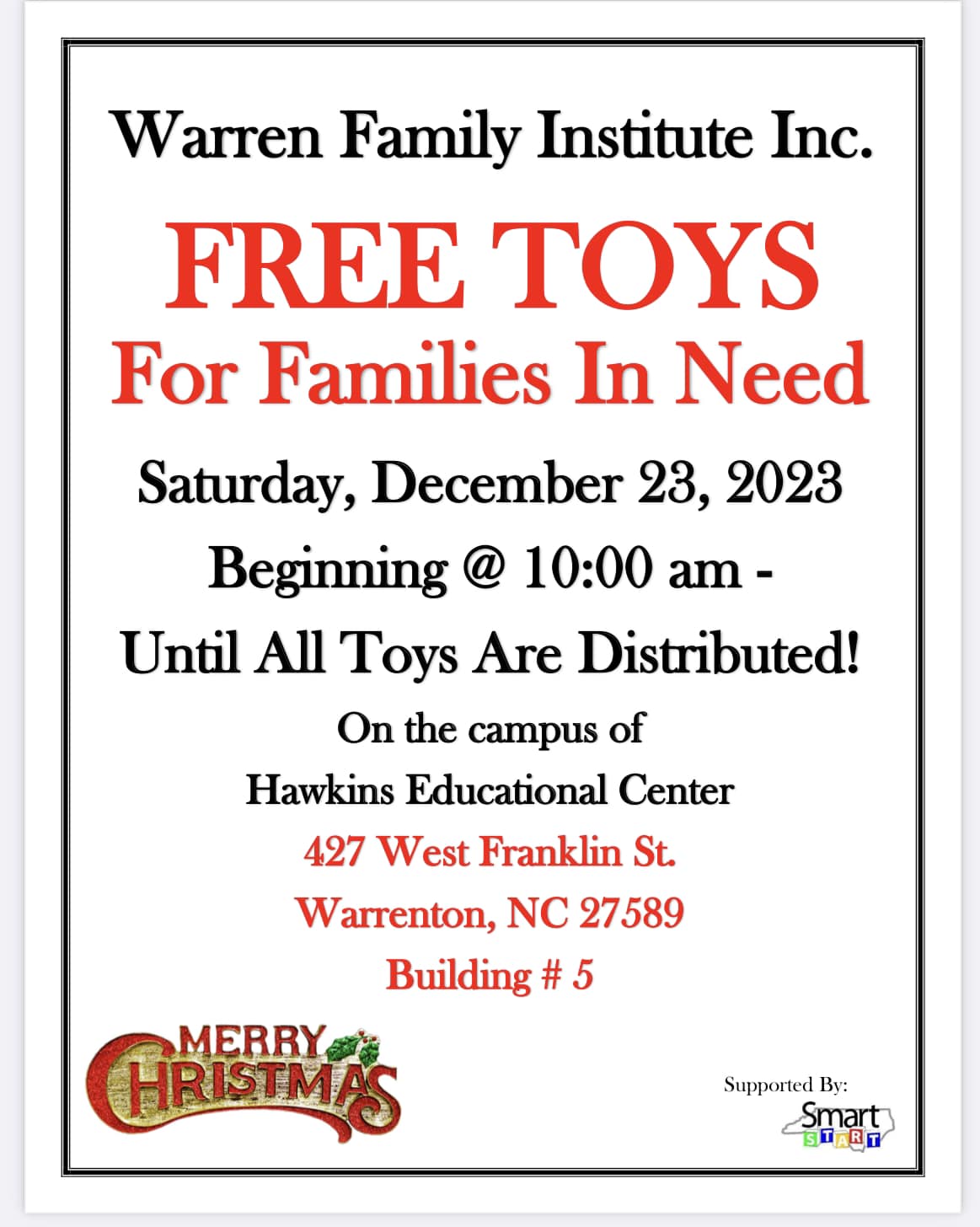 warren family institute toy giveaway warrenton nc december 23 2023