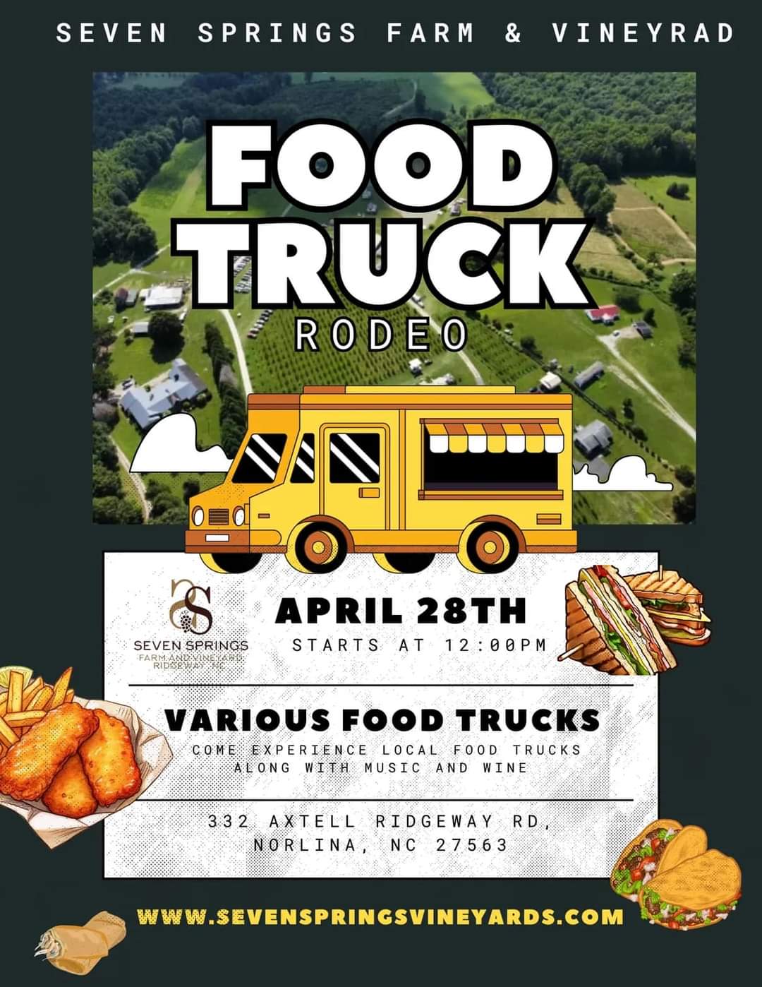 seven springs farm and vineyard food truck rodeo april 28 2024
