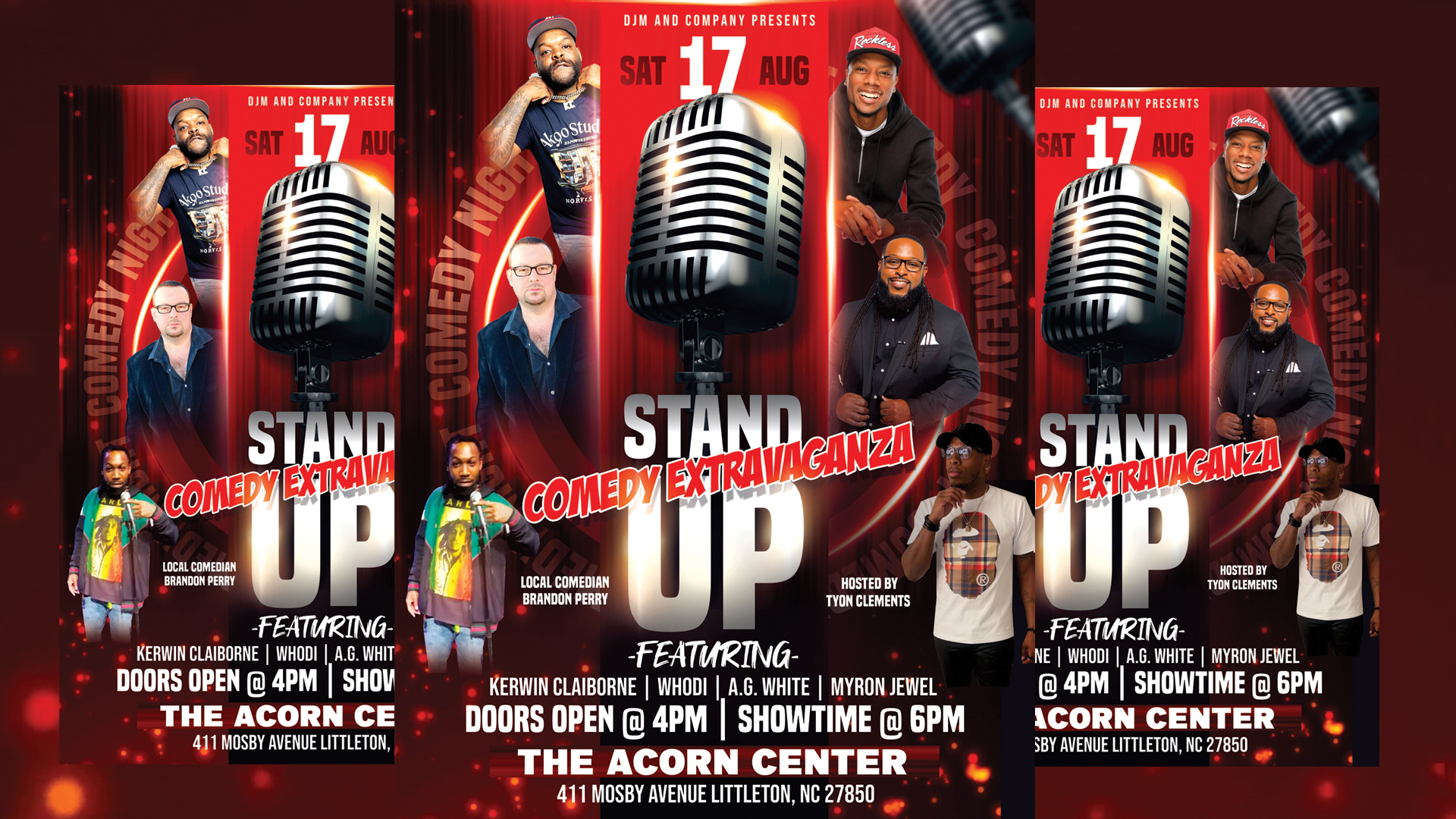 standup comedy extravaganza kerwin claiborne whodi ag white myron jewel acorn center littleton nc august 17 2024