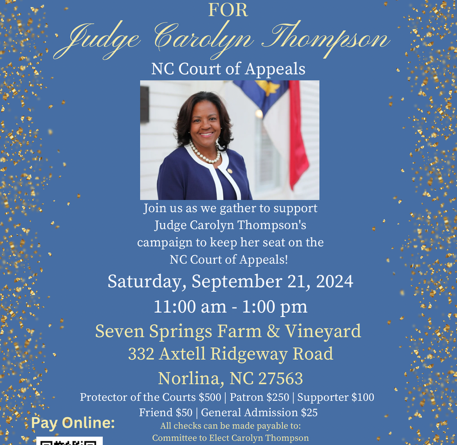 judge carolyn thompson fundraiser seven springs farm and vineyard september 21 2024