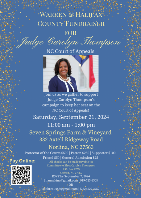 judge carolyn thompson fundraiser seven springs farm and vineyard september 21 2024