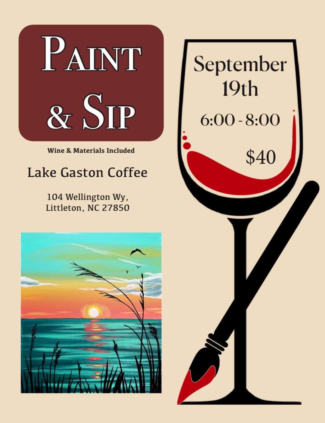 paint and sip lake gaston coffee littleton nc september 19 2024