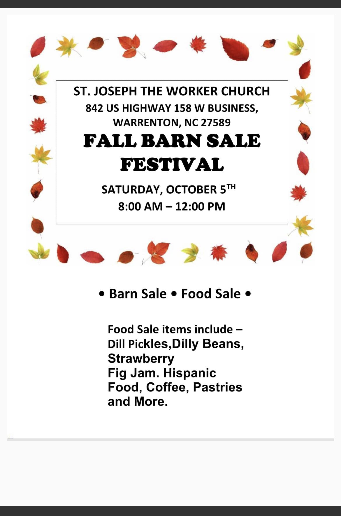 fall barn sale festival st joseph the worker church warrenton nc october 5 2024