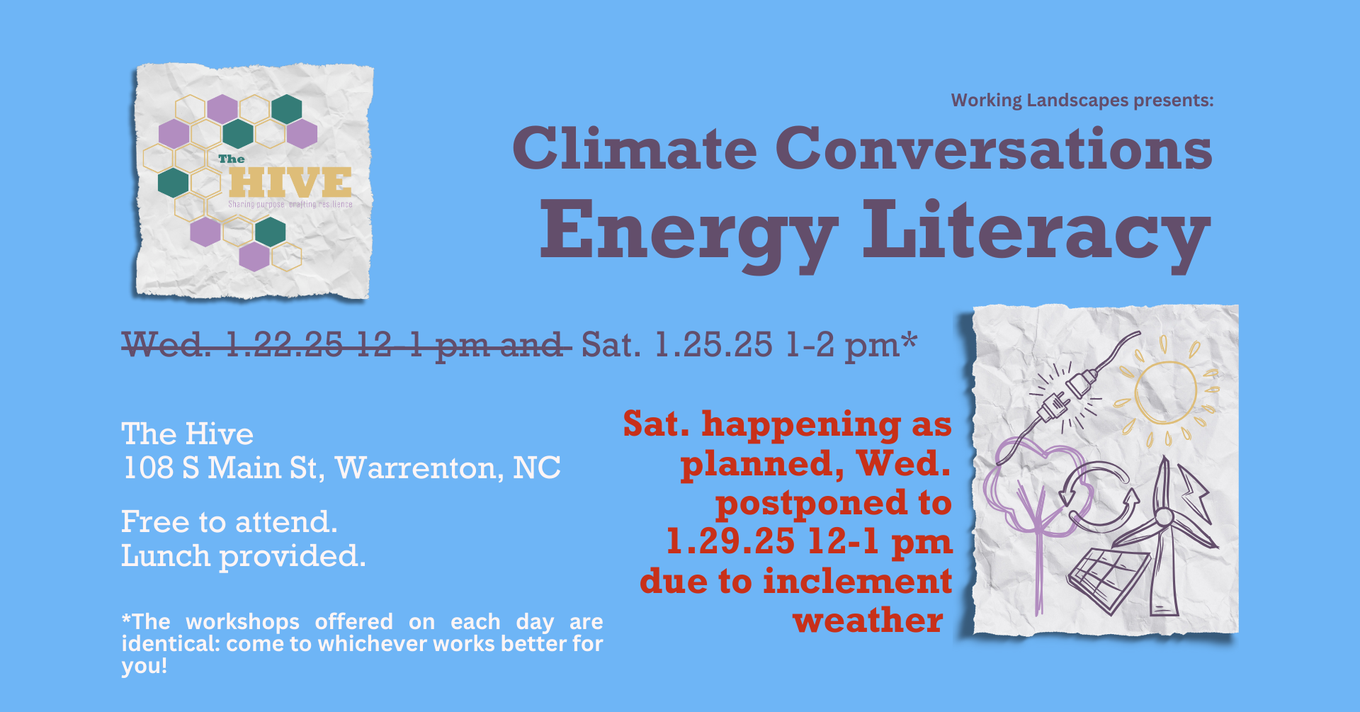 Climate Conversations Energy Literacy Hive Working Landscapes Warrenton NC January 2025