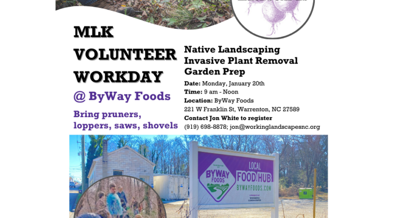 mlk volunteer workday working landscapes warrenton nc january 2025