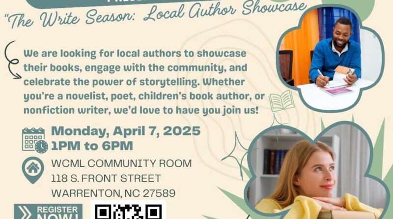 write season local author showcase warren county memorial library warrenton nc april 2025