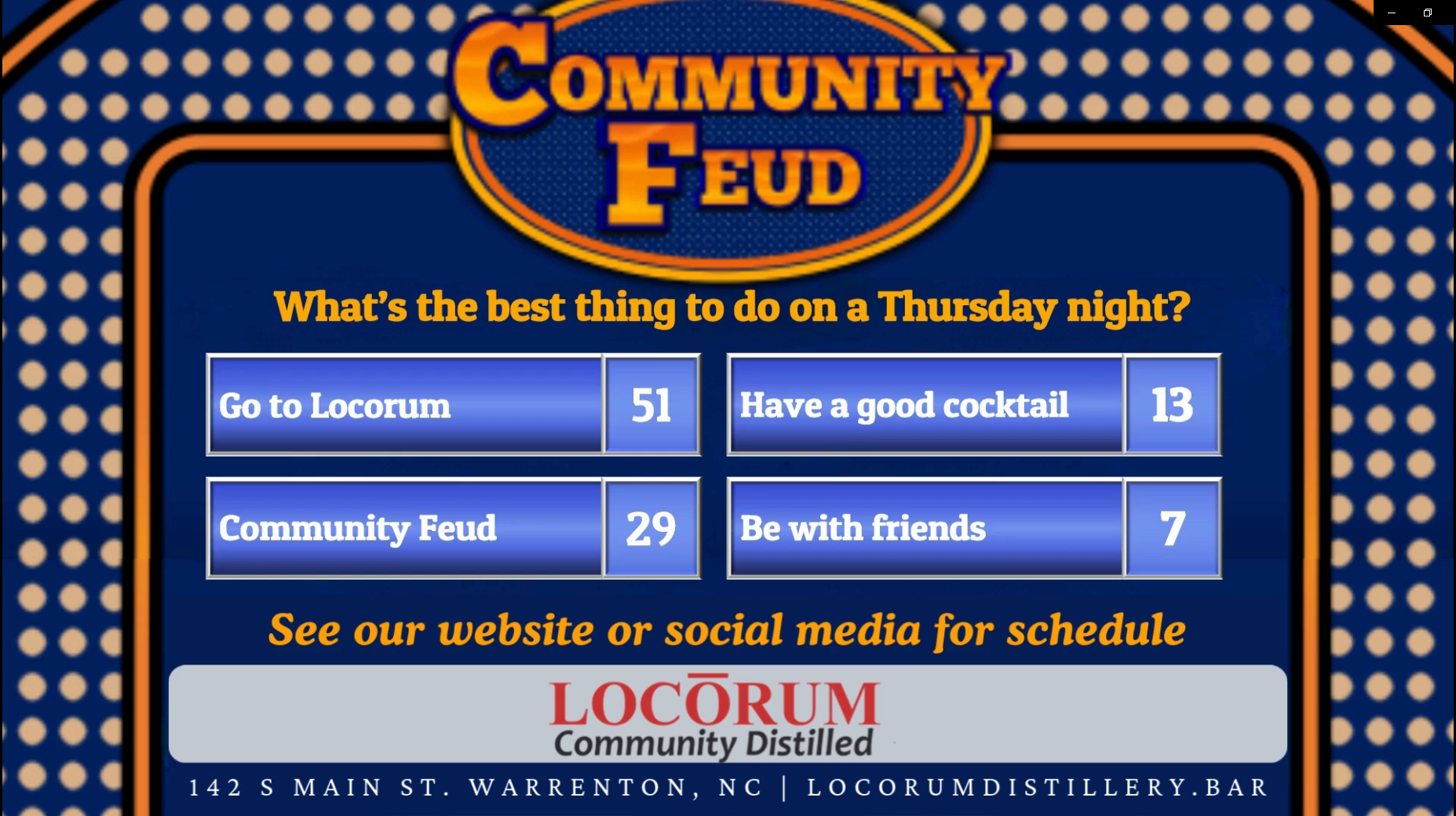 community feud locorum distillery warrenton nc