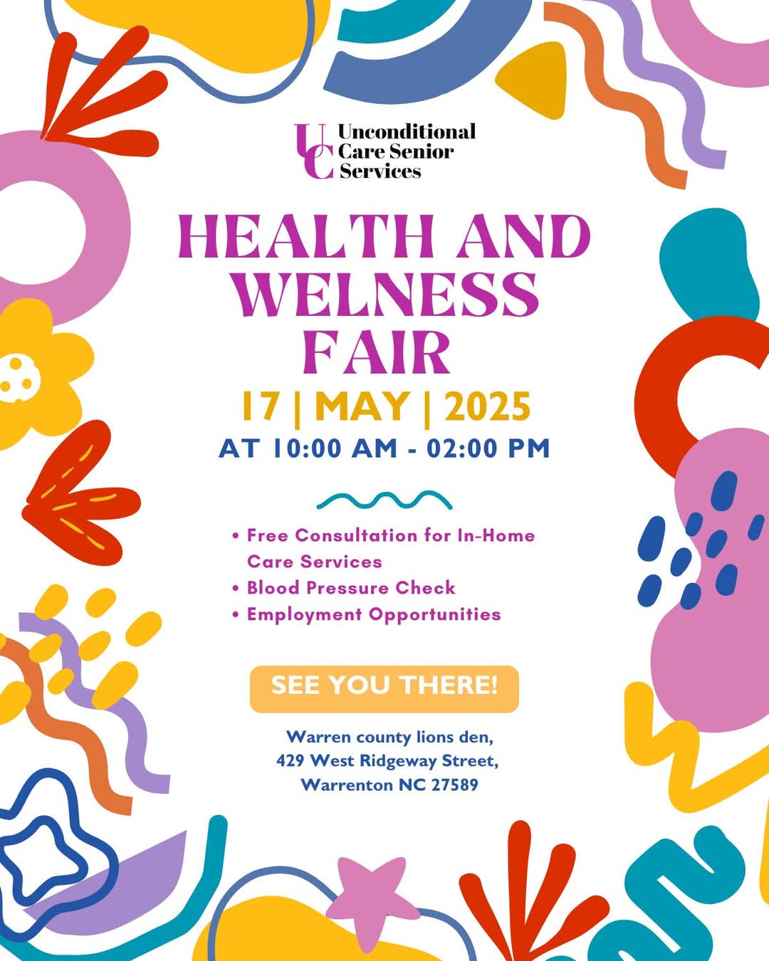 health and wellness fair unconditional care senior services may 17 2025 warrenton nc