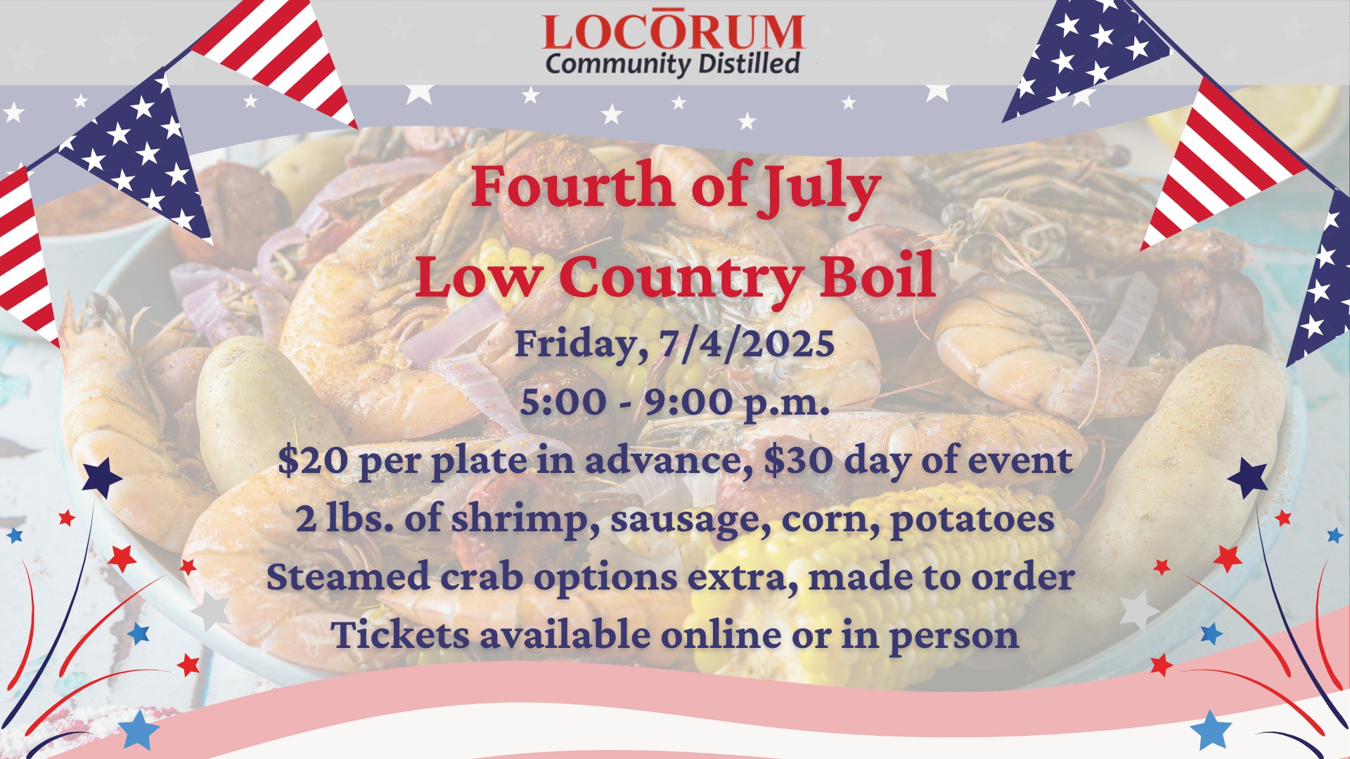locorum distillery low country boil fourth of july 4th warrenton nc