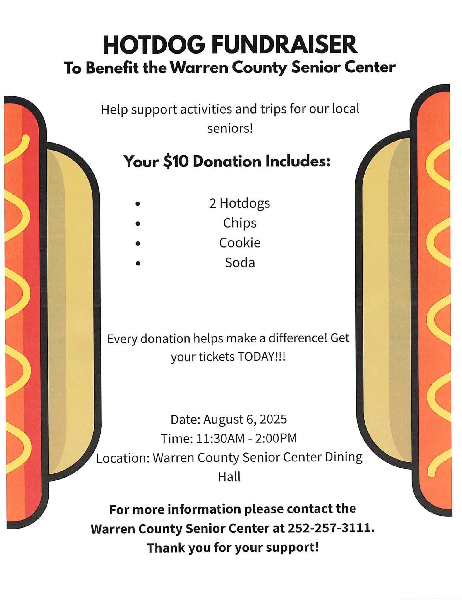 Hot dog fundraiser warren county senior center Aug 2025