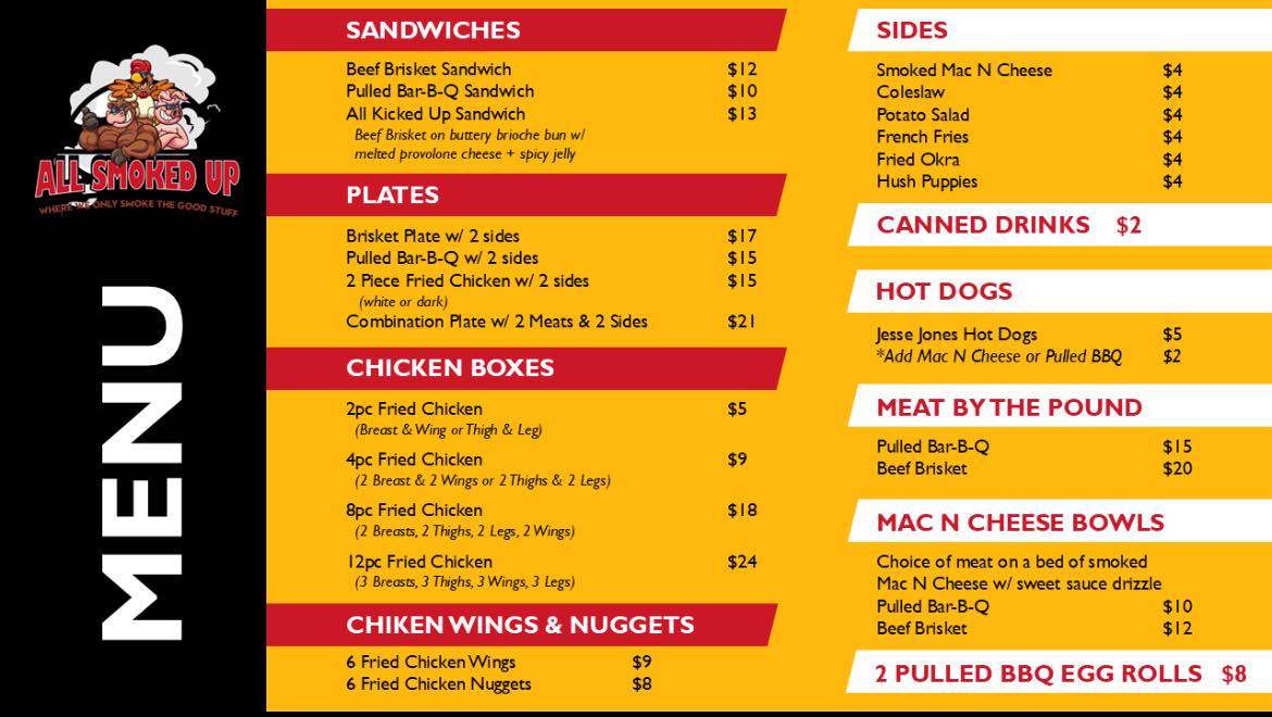 all smoked up food truck menu