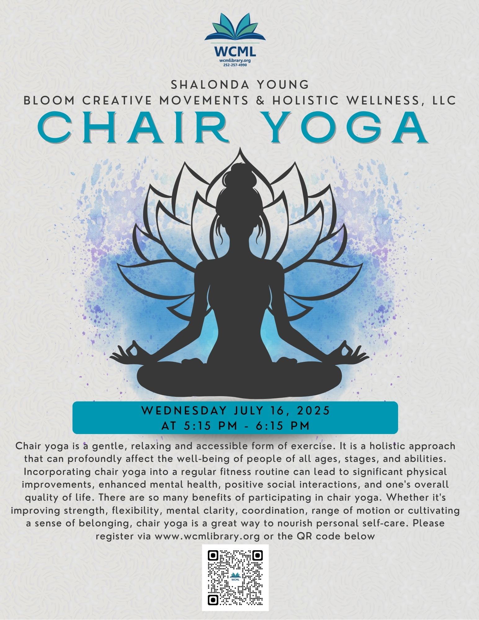 chair yoga shalonda young bloom creative movements and holistic wellness warren county memorial library warrenton nc