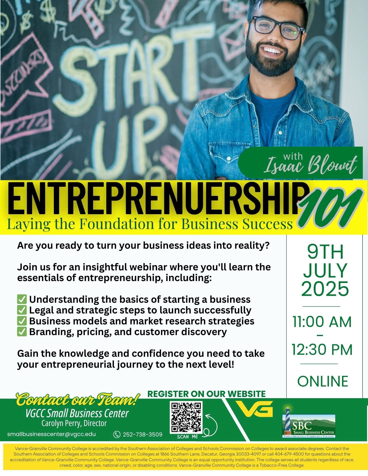 entrepreneurship vance granville community college vgcc isaac blount online july 2025
