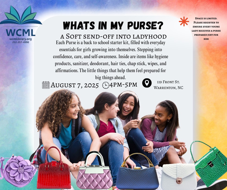 whats in my purse soft sendoff into ladyhood warren county memorial library warrenton nc august 2025