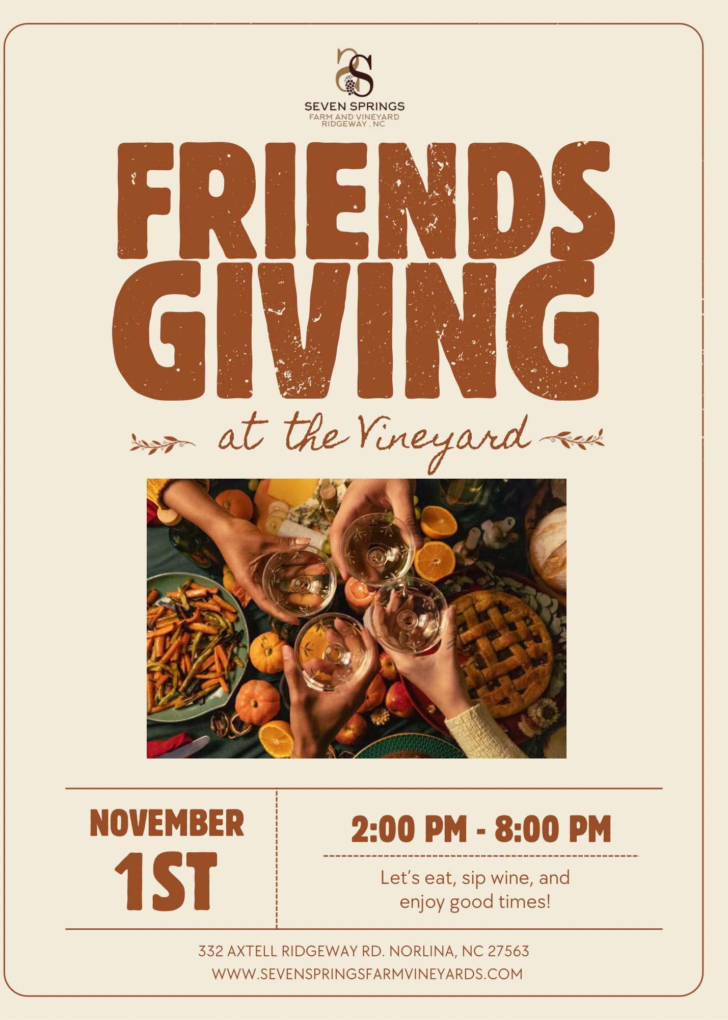 friendsgiving seven springs farm and vineyard norlina nc november 2025