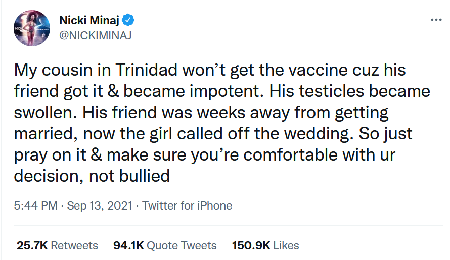 nicki minaj covid vaccine tweet