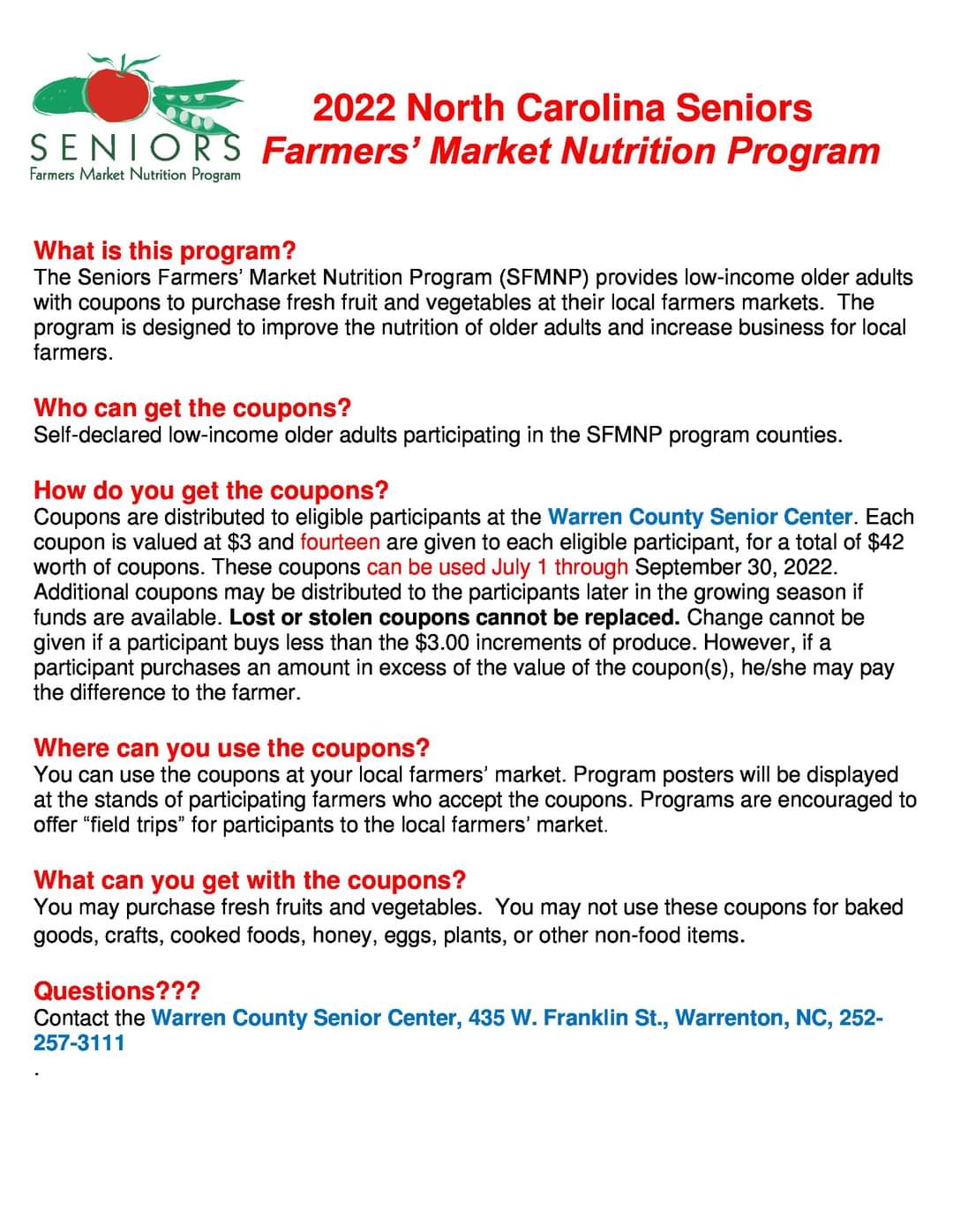 north carolina seniors farmers market nutrition program 2022