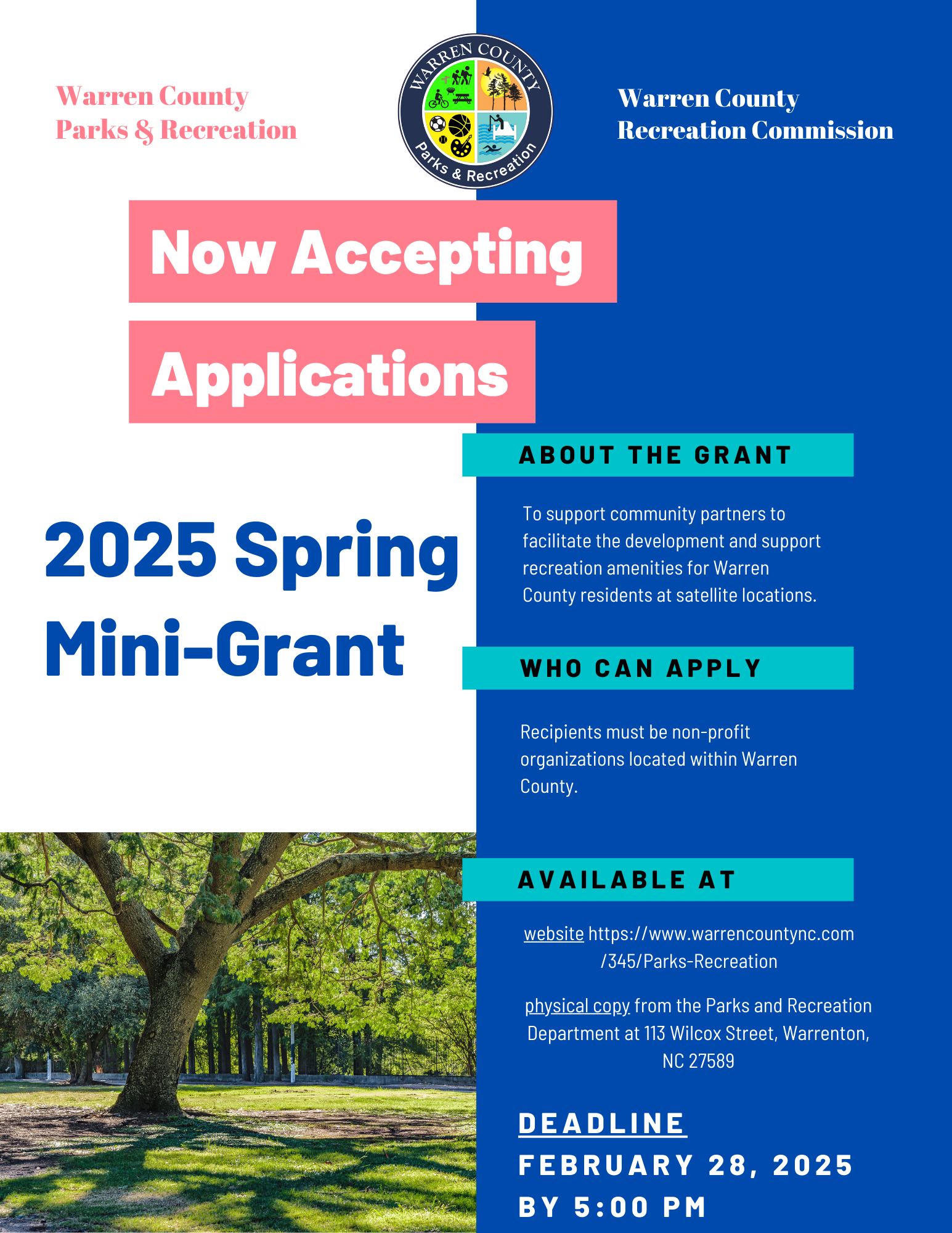 Warren County Parks and Recreation spring mini grant 2025